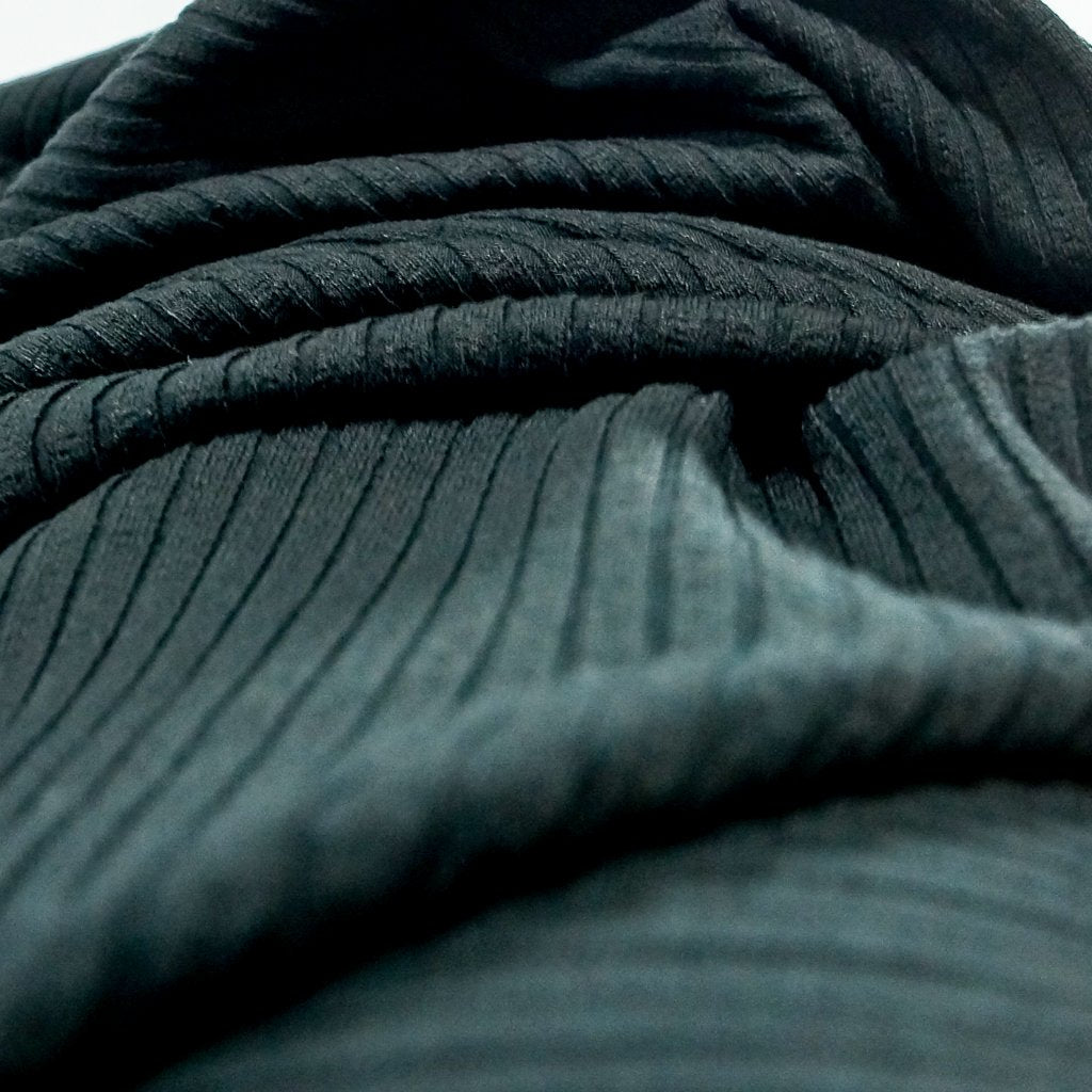 Black Ribbed Rayon 6x4 Knit Fabric - 92% Rayon 8% Spandex - Soft Drapey Material for Dresses & Loungewear