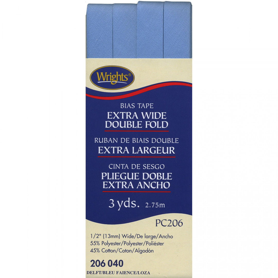 Delft Blue double fold bias tape 1" x 3 yds for sewing and craft binding.