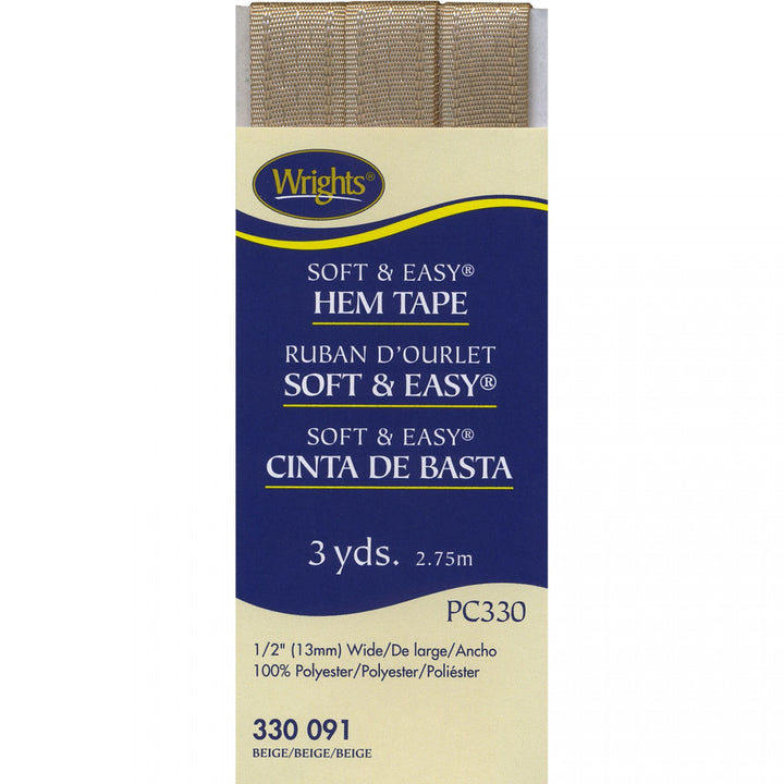 Soft & Easy Hem Tape 1/2 inch x 3 yards in beige, navy, oyster, pewter, black, available for hemming and clothing repairs