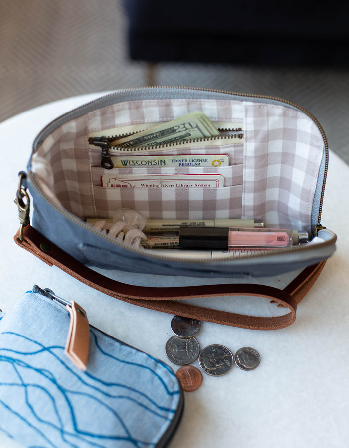 Noodlehead Yarrow Wristlet and Pouch pattern with card slots, pockets, and zippered compartment